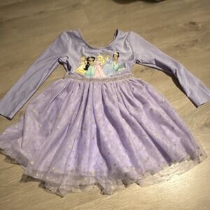 Disney Princess Lavender Tutu Dress 4T Girls Long Sleeve Glitter Tulle Stars